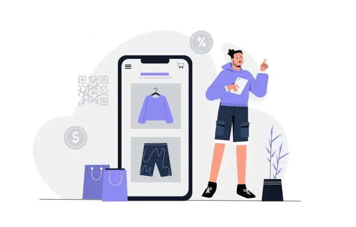 Online Shopping Outfits Flat Vector Character Illustration